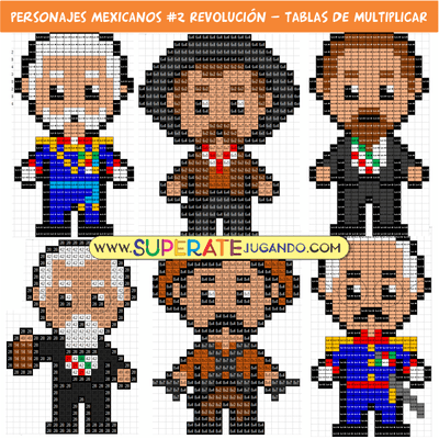 Pixel Personajes Mexicanos 2 - Revolución - Tablas de Multiplicar